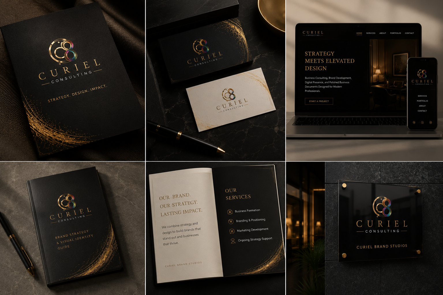Curiel Brand Studios luxury brand identity and digital presence mockup